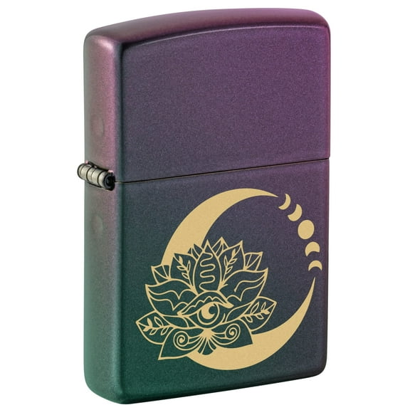 Zippo Lighter - Personalized Custom Message Engraved on Backside Blossoms Flower Power Design Windproof Lighter (Lotus and Moon #48587)