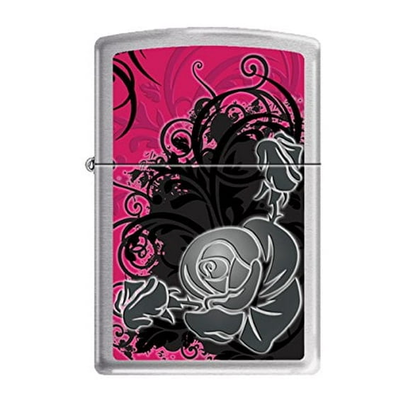 Zippo Lighter - Personalized Custom Message Engraved on Backside Blossoms Flower Power Design Windproof Lighter (Rose Z258)