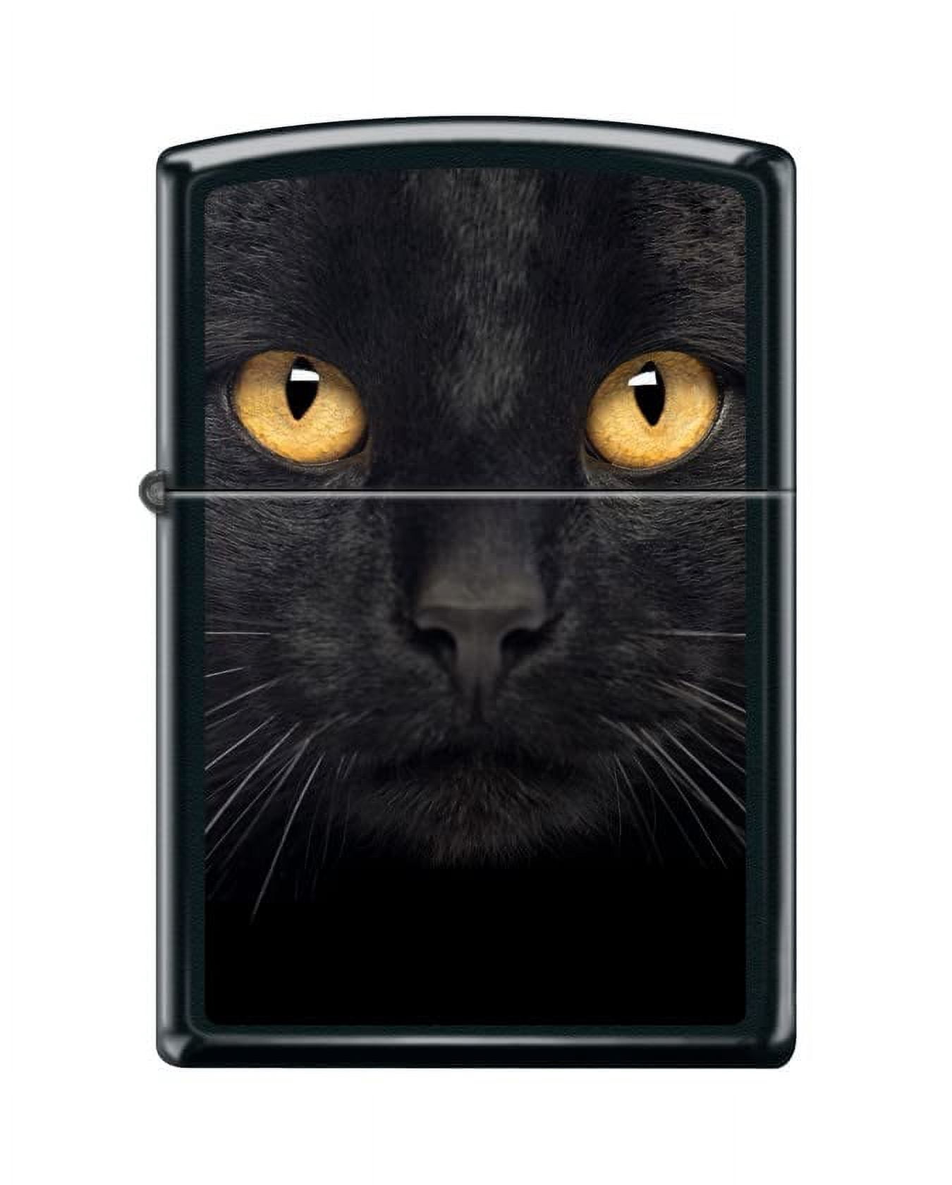 Zippo Lighter-Personalized Custom Message Engraved on Backside Cool Cat Bow Kitten Puddy Windproof Lighter (Black Cat Face #Z5474)