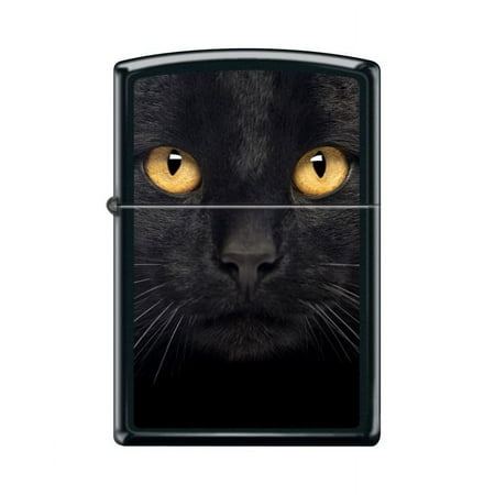 Zippo Lighter-Personalized Custom Message Engraved on Backside Cool Cat Bow Kitten Puddy Windproof Lighter (Black Cat Face #Z5474)