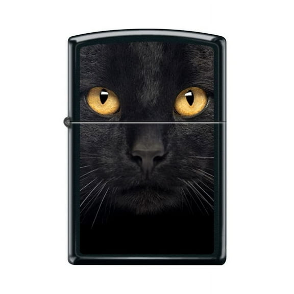 Zippo Lighter-Personalized Custom Message Engraved on Backside Cool Cat Bow Kitten Puddy Windproof Lighter (Black Cat Face #Z5474)