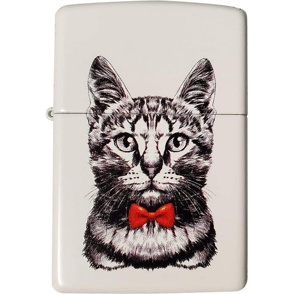 Zippo Lighter-Personalized Custom Message Engraved on Backside Cool Cat Bow Kitten Puddy Windproof Lighter (Bow Kitten #Z5494)
