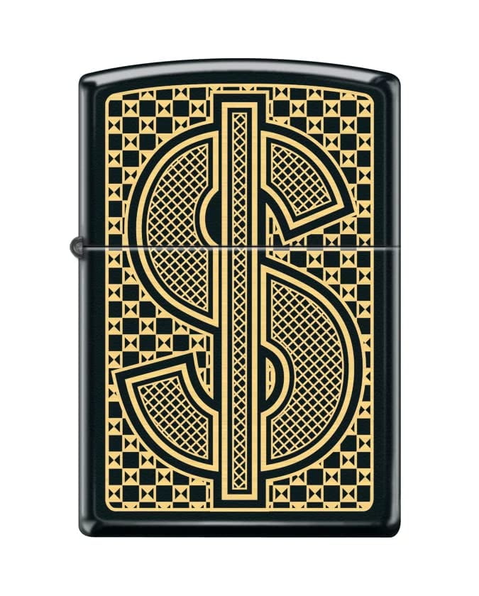 Zippo Lighter-Personalized Custom Message Engraved on Backside Dollarsign Black Matte Windproof Lighter #Z5430