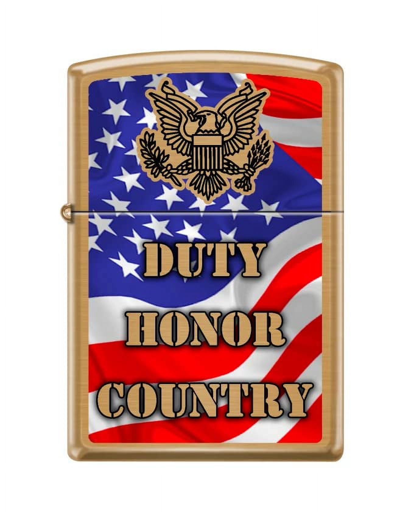 Zippo Lighter-Personalized Custom Message Engraved on Backside Duty Honor Country Brushed Brass Windproof Lighter #Z5505