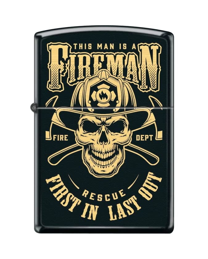 Zippo Lighter-Personalized Custom Message Engraved on Backside Fireman Skull Design Black Matte Windproof Lighter #Z5434