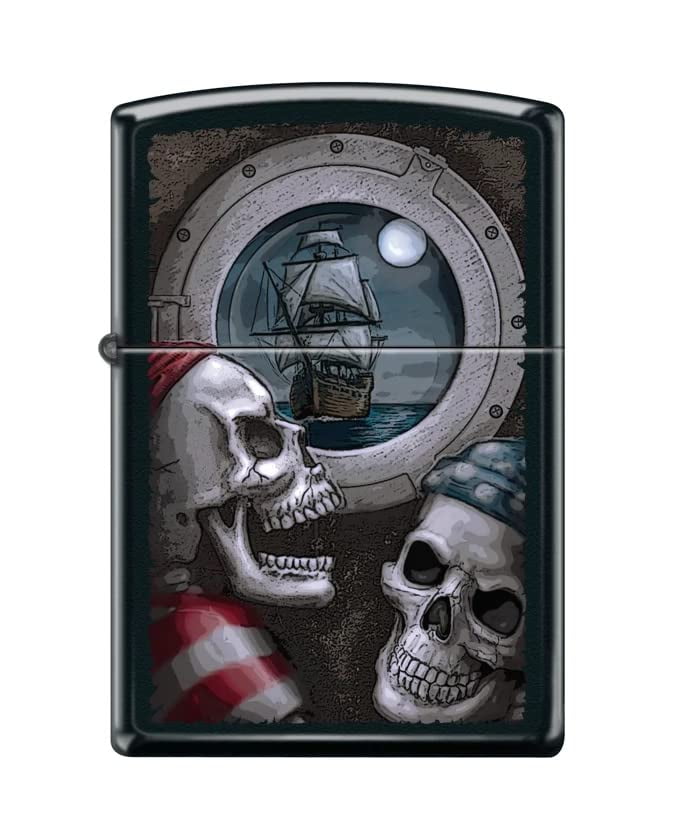 Zippo Lighter-Personalized Custom Message Engraved on Backside Flying Dutchman/Ship Pirate Skull Black Matte Windproof Lighter #Z5466