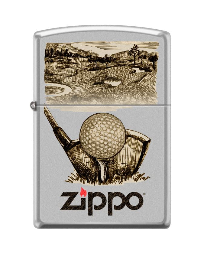 Zippo Lighter-Personalized Custom Message Engraved on Backside Golf Sketch Retro Satin Chrome Windproof Lighter #Z5403