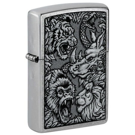 Zippo Lighter - Personalized Custom Message Engraved on Backside Jungle Design Street Chrome Windproof Lighter #48567