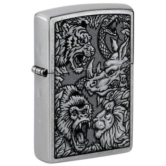 Zippo Lighter - Personalized Custom Message Engraved on Backside Jungle Design Street Chrome Windproof Lighter #48567