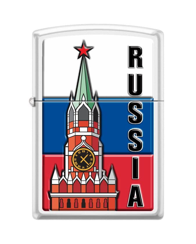 Zippo Lighter-Personalized Custom Message Engraved on Backside Kremlin Flag Russia White Matte Windproof Lighter #Z5491