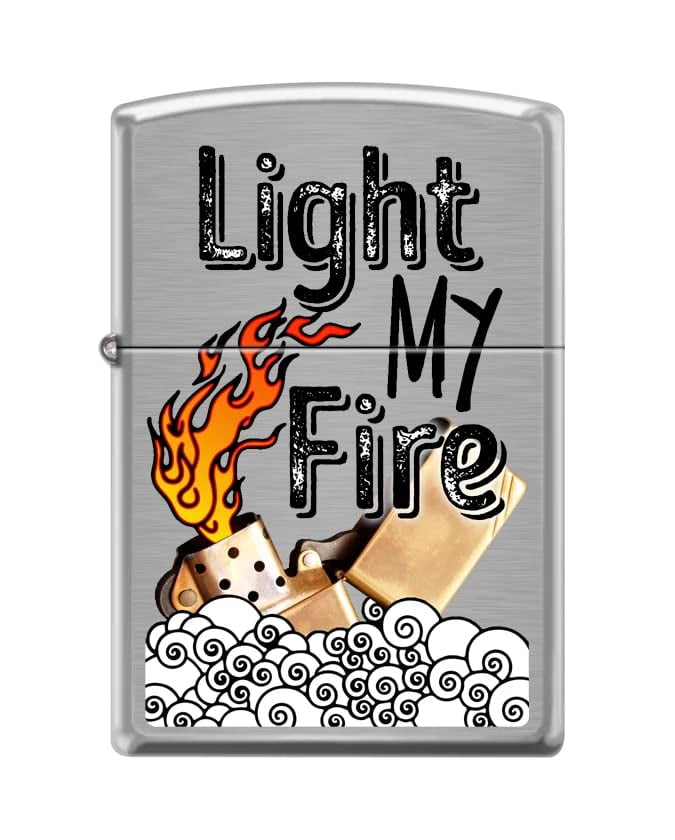 Zippo Lighter-Personalized Custom Message Engraved on Backside Light My Fire Design Brushed Chrome Windproof Lighter #Z5416