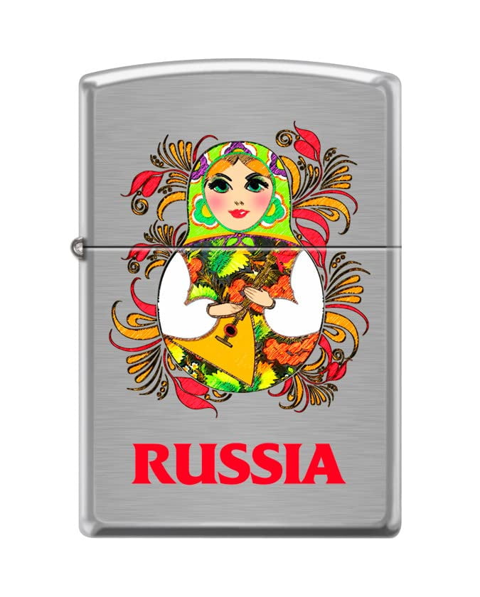 Zippo Lighter-Personalized Custom Message Engraved on Backside Matroshka Doll 2 Brushed Chrome Windproof Lighter #Z5418