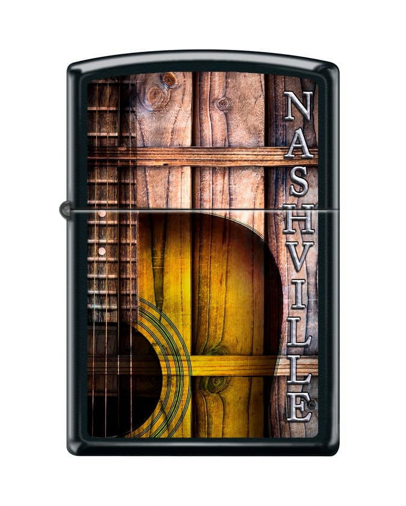 Zippo Lighter-Personalized Custom Message Engraved on Backside Nashville Wood Guitar Black Matte Windproof Lighter #Z5411