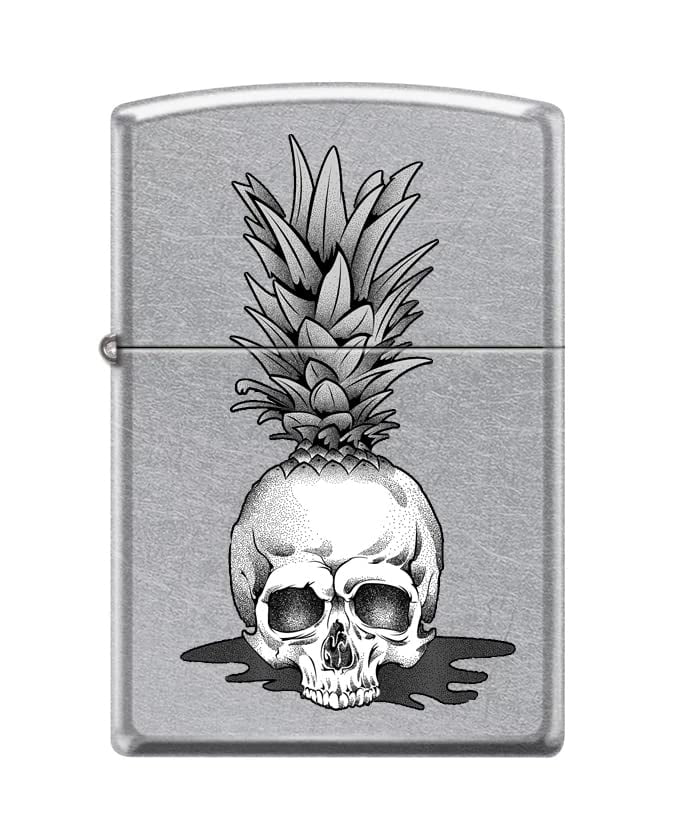 Zippo Lighter-Personalized Custom Message Engraved on Backside Pineapple Skull Street Chrome Windproof Lighter #Z5380