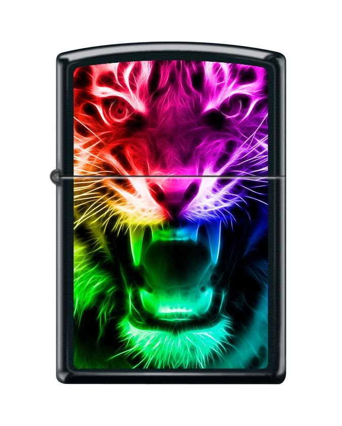 Zippo Lighter-Personalized Custom Message Engraved on Backside Rainbow Tiger Black Matte Windproof Lighter #Z5472