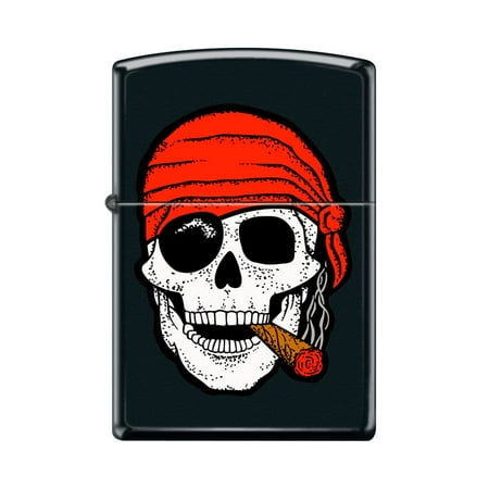 Zippo Lighter-Personalized Custom Message Engraved on Backside Skull with Cigar Black Matte Windproof Lighter #Z5489