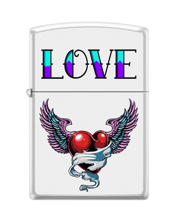 Zippo Lighter-Personalized Custom Message Engraved on Backside Tattoo Heart White Matte Windproof Lighter #Z5487