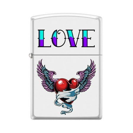 Zippo Lighter-Personalized Custom Message Engraved on Backside Tattoo Heart White Matte Windproof Lighter #Z5487