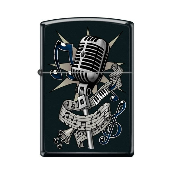 Zippo Lighter- Personalized Custom Message Engraved on Backside Tattoo Microphone Music Black Matte Windproof Lighter #Z5118