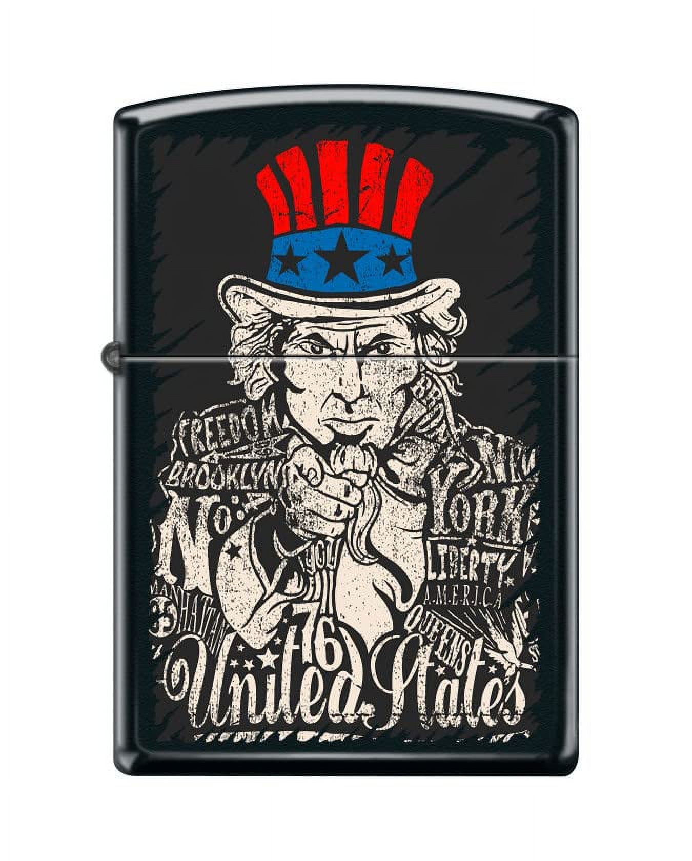 Zippo Lighter-Personalized Custom Message Engraved on Backside Uncle Sam Black Matte Windproof Lighter #Z5500