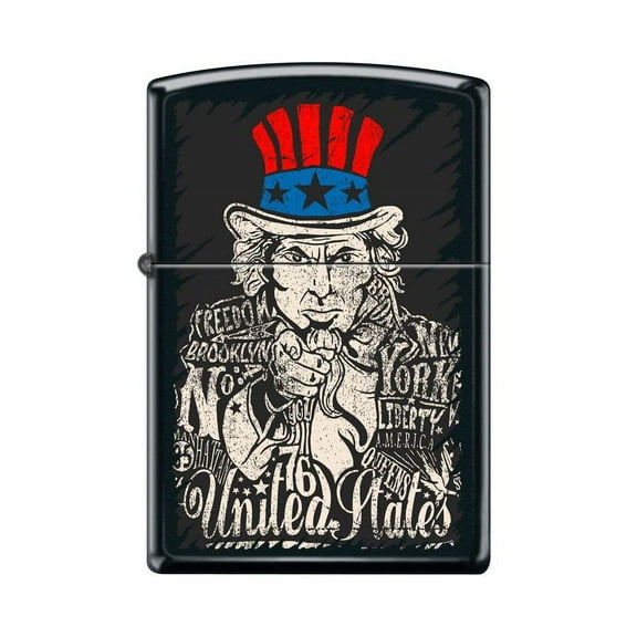 Zippo Lighter-Personalized Custom Message Engraved on Backside Uncle Sam Black Matte Windproof Lighter #Z5500