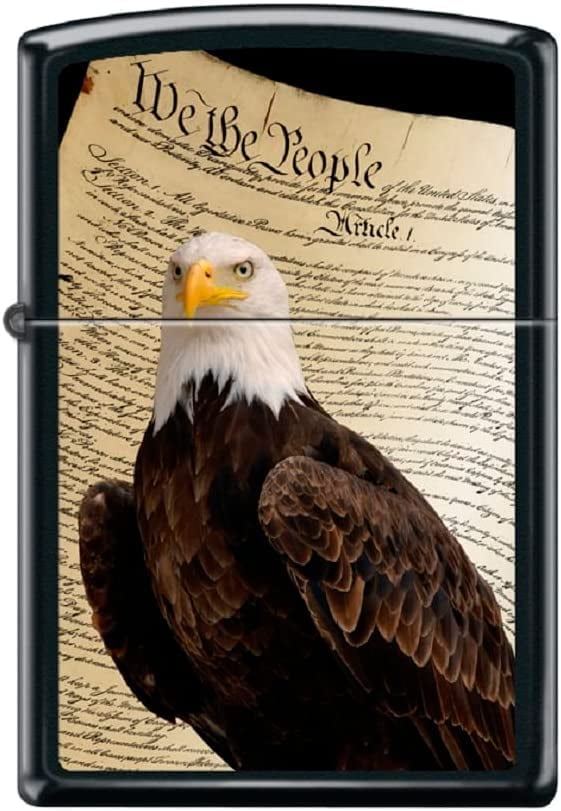 Zippo Lighter - Personalized Custom Message Engraved on Backside for Abstract USA Flag American US Patriotic (We The People Bald Eagles Z5522)