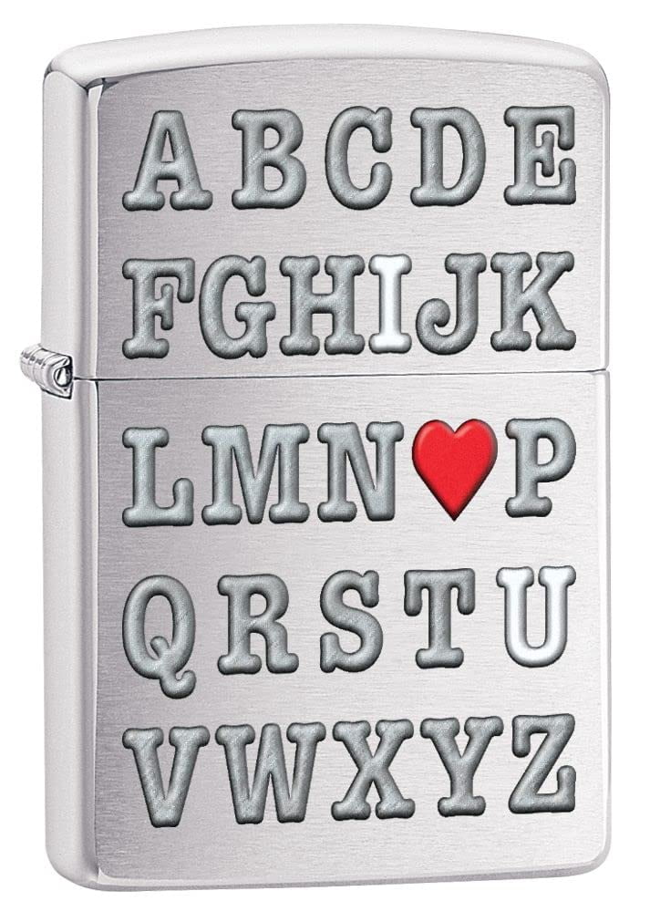 Zippo Lighter - Personalized Custom Message Engraved on Backside for Alphabet Love Heart Brushed Chrome #Z5101