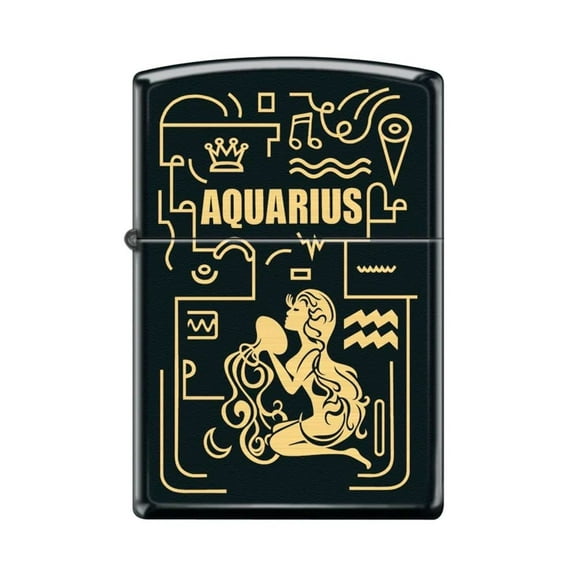 Zippo Lighter - Personalized Custom Message Engraved on Backside for Aquarius Zodiac Black Matte #Z5298