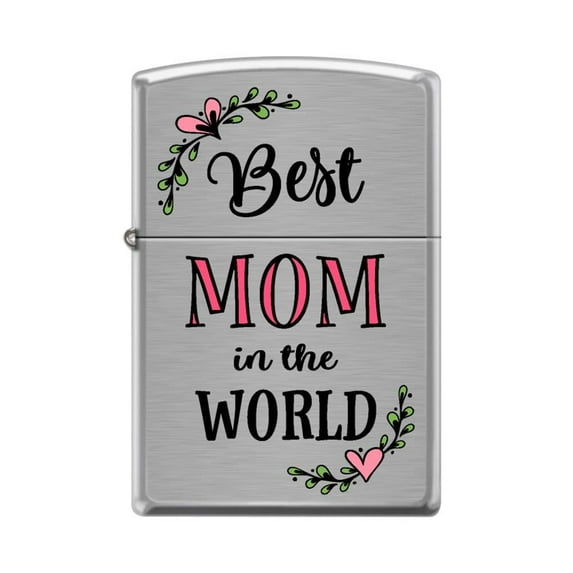 Zippo Lighter - Personalized Custom Message Engraved on Backside for Best Mom in The World Brushed Chrome #Z5191