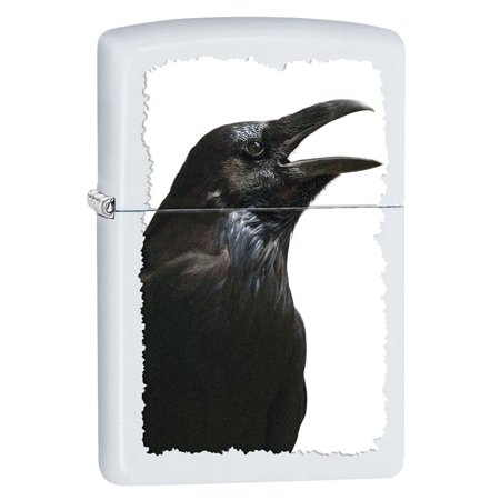 Zippo Lighter - Personalized Custom Message Engraved on Backside for Black Raven Bird Crow White Matte #Z5097