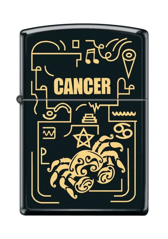 Zippo Lighter - Personalized Custom Message Engraved on Backside for Cancer Zodiac Black Matte #Z5300