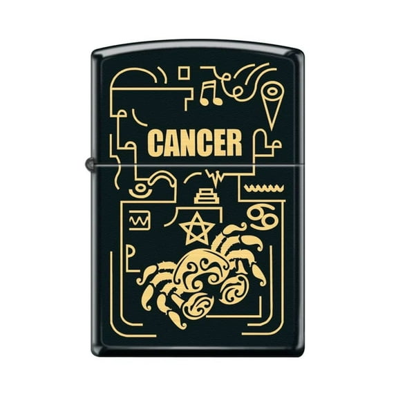 Zippo Lighter - Personalized Custom Message Engraved on Backside for Cancer Zodiac Black Matte #Z5300