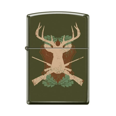 Zippo Lighter - Personalized Custom Message Engraved on Backside for Deer and Guns Hunting Green Matte #Z5230