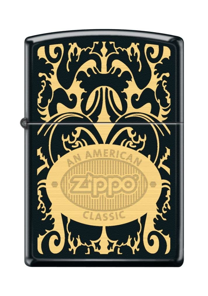 Zippo Lighter - Personalized Custom Message Engraved on Backside for Filigree American Classic Logo Black Matte #Z5286