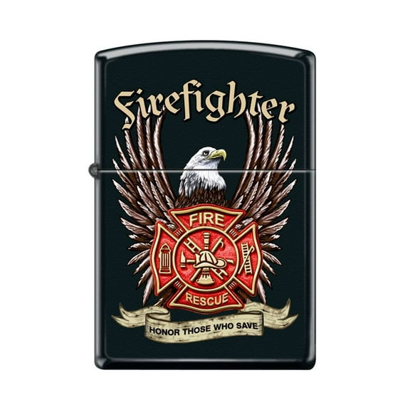 Zippo Lighter - Personalized Custom Message Engraved on Backside for Firefighter Eagles Shield Fireman Black Matte #Z5178