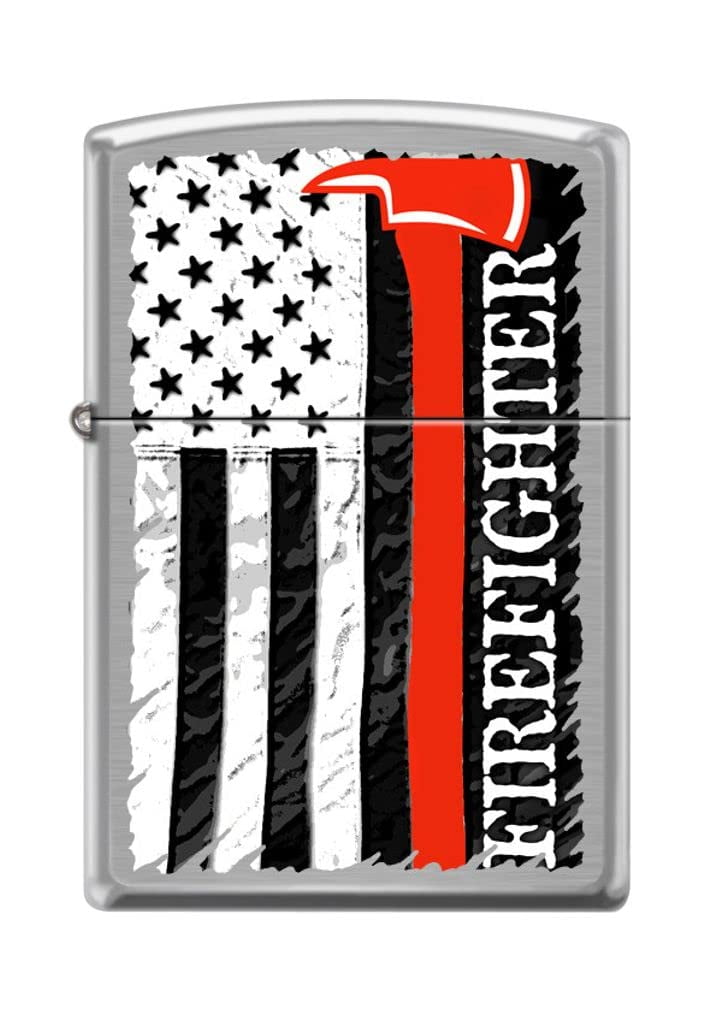 Zippo Lighter - Personalized Custom Message Engraved on Backside for Firefighter US Flag Brushed Chrome #Z5242