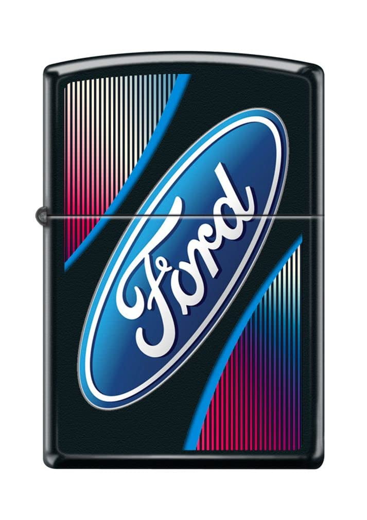 Zippo Lighter - Personalized Custom Message Engraved on Backside for Ford Oval Color Logo Black Matte #Z5199