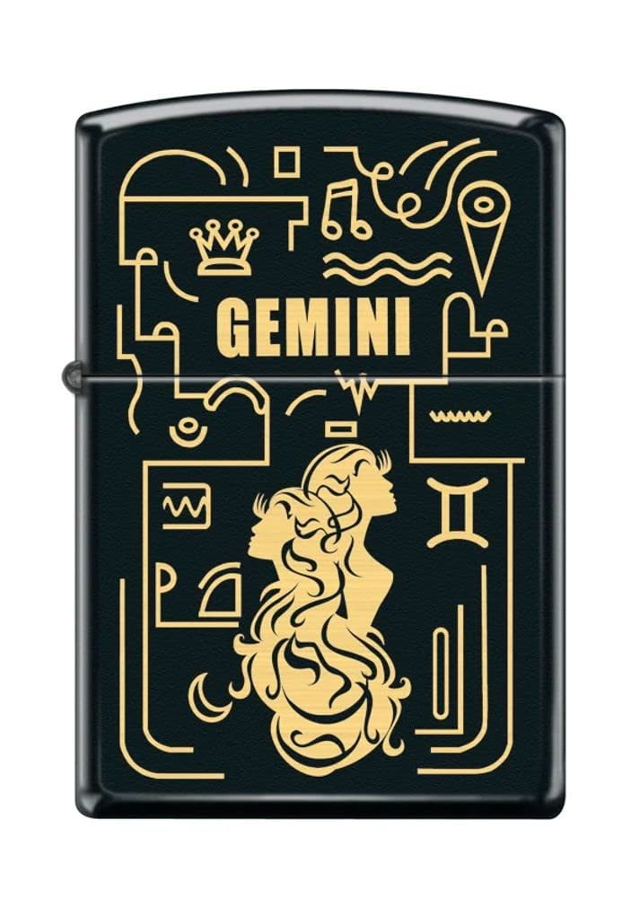 Zippo Lighter - Personalized Custom Message Engraved on Backside for Gemini Zodiac Black Matte #Z5302