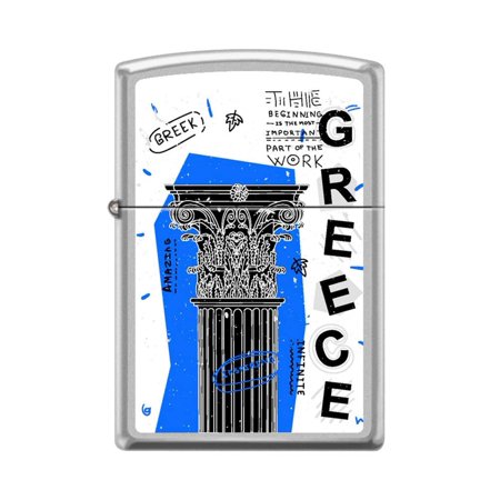 Zippo Lighter - Personalized Custom Message Engraved on Backside for Greece Antique Column Satin Chrome #Z5240