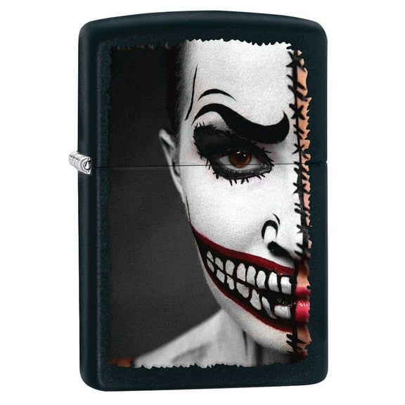 Zippo Lighter - Personalized Custom Message Engraved on Backside for Half Scarey Face Paint Black Matte #Z5048
