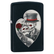 Zippo Lighter - Personalized Custom Message Engraved on Backside for Heart Skull Couple Black Matte #Z5219