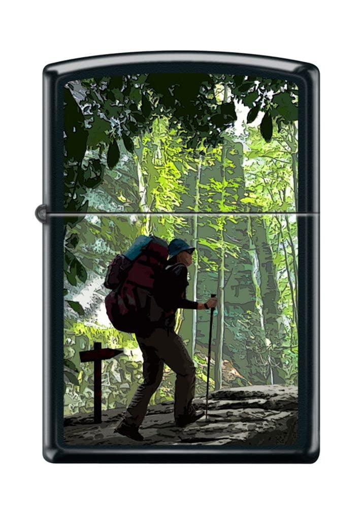 Zippo Lighter - Personalized Custom Message Engraved on Backside for Hiking Trailing Camping Tent Design (Hiking Trailer Z5095)