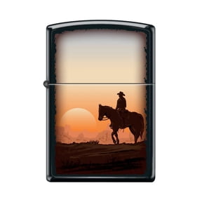 Zippo Lighter - Personalized Custom Message Engraved on Backside for Horse Cowboy Sunset Black Matte #Z5082