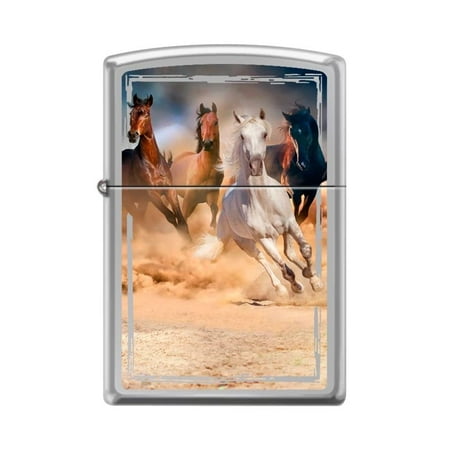 Zippo Lighter - Personalized Custom Message Engraved on Backside for Horses Galloping High Polish Chrome #Z5208