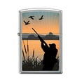 thumbnail image 1 of Zippo Lighter - Personalized Custom Message Engraved on Backside for Hunter Duck Hunting Lake Brushed Chrome #Z5278, 1 of 7