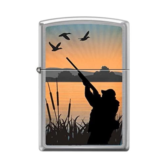 Zippo Lighter - Personalized Custom Message Engraved on Backside for Hunter Duck Hunting Lake Brushed Chrome #Z5278