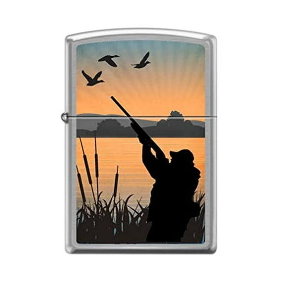 Zippo Lighter - Personalized Custom Message Engraved on Backside for Hunter Duck Hunting Lake Brushed Chrome #Z5278