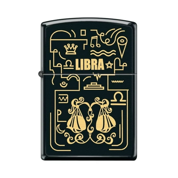 Zippo Lighter - Personalized Custom Message Engraved on Backside for Libra Zodiac Black Matte #Z5304