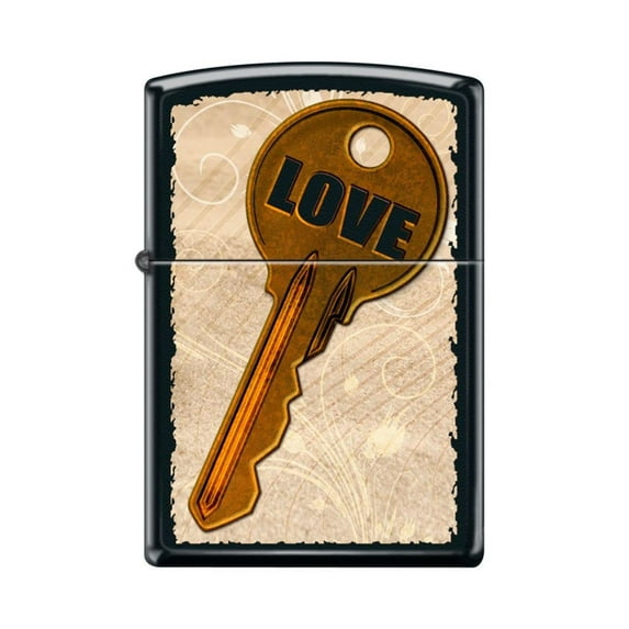 Zippo Lighter - Personalized Custom Message Engraved on Backside for Love Key Black Matte #Z5141