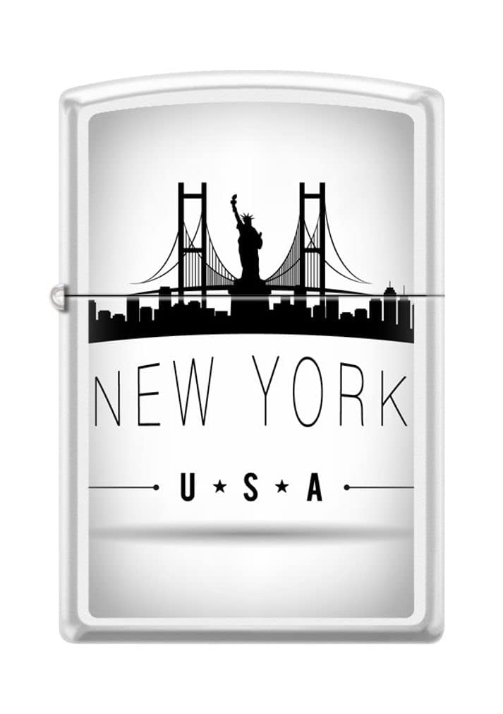 Zippo Lighter - Personalized Custom Message Engraved on Backside for New York City Silhouette White Matte #Z5067